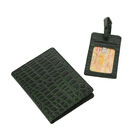 2er Set - Reisepass-Etui aus 100% echtem Leder mit RFID Schutz, mit passendem Kofferanhänger, Krokoprägung, Dunkelgrün image number 0