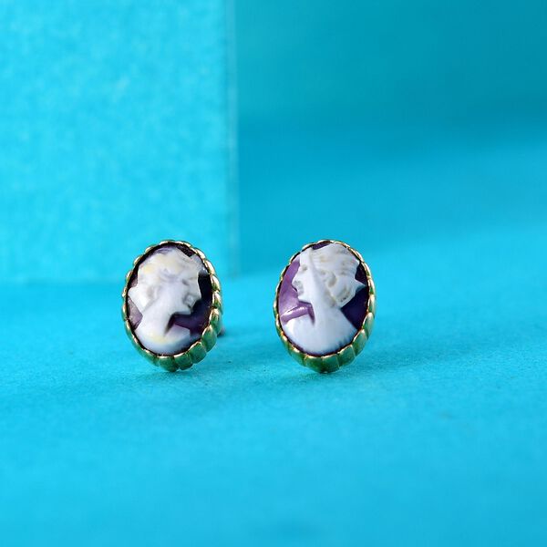 Italienische Kamee Ohrringe aus Conch-Muschel in Goldton image number 2