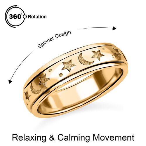 Handgearbeiteter Spinning-Ring mit Mond und Sterne-Motiv in 925 Silber 