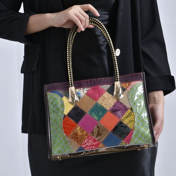 Chaos By Elsie - Echtleder Crossbody Tasche, Gl&auml;nzendes Krokodil-Muster image number 3
