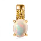 AA Natürlicher, äthiopischer Welo Opal, Gelber Diamant Anhänger, 925 Silber Gelbgold Vermeil, ca. 1.25 ct