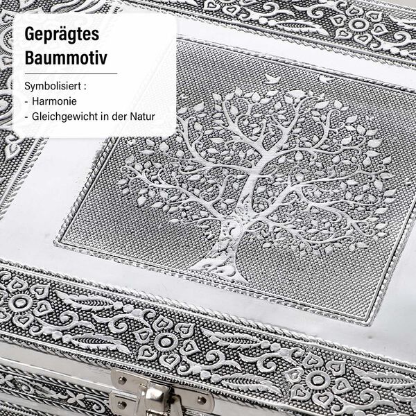 4-teiliges Set handgefertigter Aluminiumboxen mit Lebensbaum-Motiv, Größen von 24x17x9 bis 13x6,5x3 cm image number 4