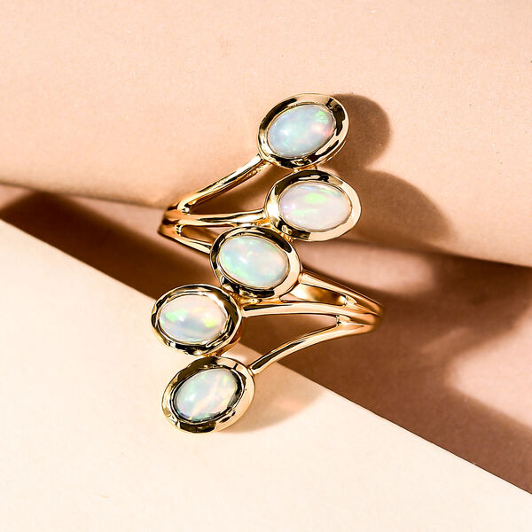 Nat&uuml;rlicher &Auml;thiopischer Opal 5 Stein Ring 925 Silber Gelbgold-&Uuml;berzug image number 2
