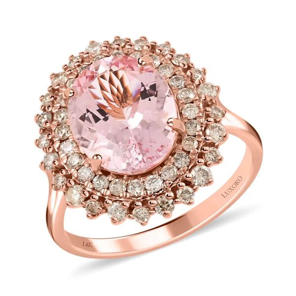 LUXORO zertifiziert und gepr&uuml;ft AAA Rosa Morganit und Diamant Ring in 585 Ros&eacute;gold - 156,85 ct.