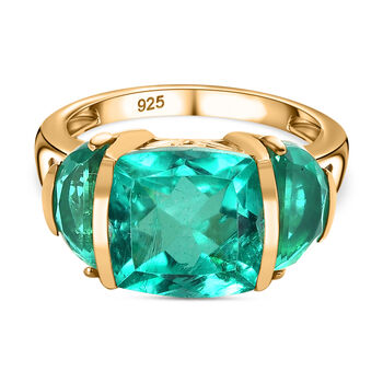 Smaragd-Quarz Triplette Ring 925 Silber vergoldet (Gr&ouml;&szlig;e 19.00) ca. 7,21 ct