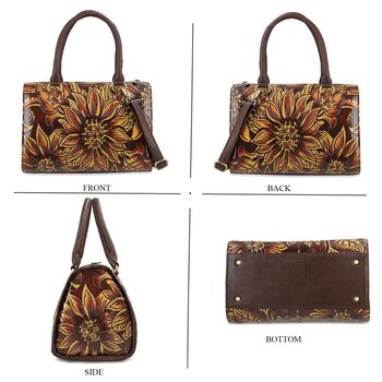 Handbemalte Leder Crossbody Tasche, 31.9 x 6.35 x 19.4 cm, Braun