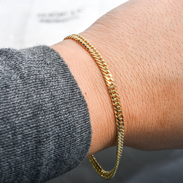 Doppeltes Panzer-Gliederarmband 19cm in vergoldetem Silber image number 2