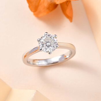 100 Facetten Moissanit Ring, 925 Silber rhodiniert - 1,01 ct.