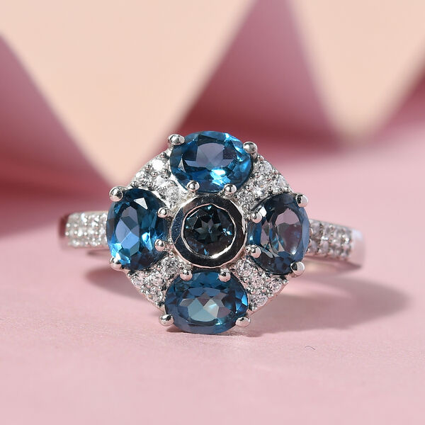 London Blau Topas und Zirkon Ring, ca. 2,43 ct image number 2