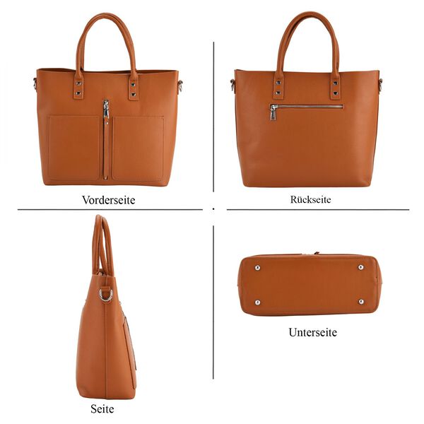 Echtleder Crossbody Tasche, mehrere F&auml;cher, Rei&szlig;verschluss vorne, 31 x 12.5 x 29 cm, Braun image number 5