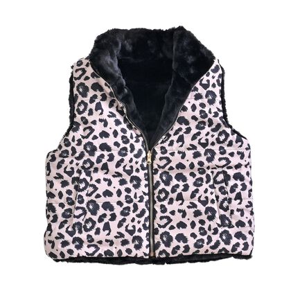 Wendbare Weste mit Kunstfell-Futter, 55 cm Lang, 110 cm Brustumfang, Schwarz