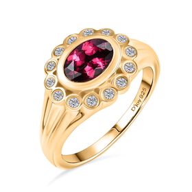 D'Joy Aura der Kaiserin Natürlicher Rhodolith Granat, Weißer Zirkon Ring 925 Silber vergoldet (Größe 17.00) ca. 1.90 ct