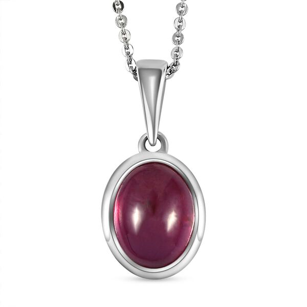 Afrikanischer Rubin-Solit&auml;r-Anh&auml;nger mit Kette in Silber, 4,12 ct.