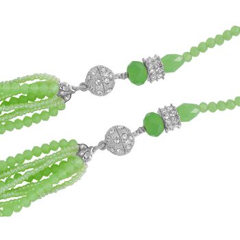 2er Set - Hellgr&uuml;n Kristall, Wei&szlig;er Kristall Halskette und Ohrringe