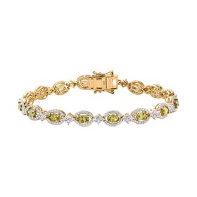Natürliches AAA Calabar-Turmalin, Weißer Zirkon Armband, ca. 19 cm, 925 Silber Gelbgold Vermeil, ca. 7.01 ct