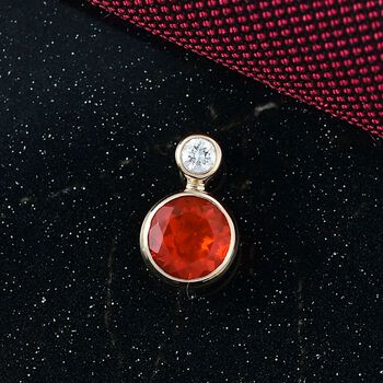 AAA Blaze Feueropal und VS Labor Diamant Anh&auml;nger in 375 Gold - 0,40 ct.