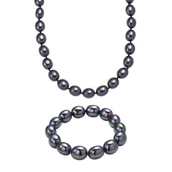 Pfaufarbene Oval Muschelkernperle 50cm Halskette und flexibles Armband