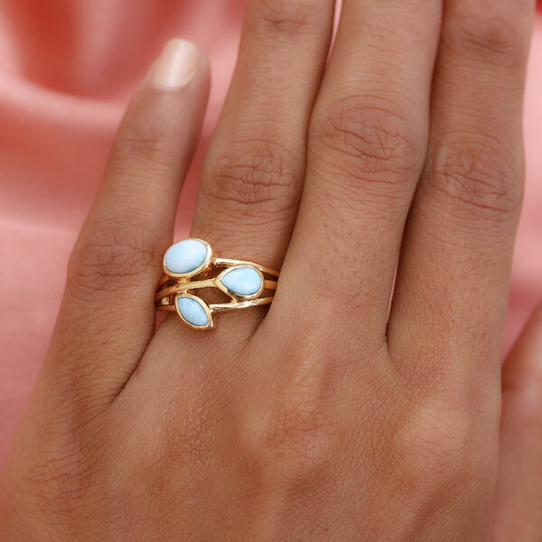 Larimar 3 Stein Ring 925 Silber 585 Vergoldet image number 3