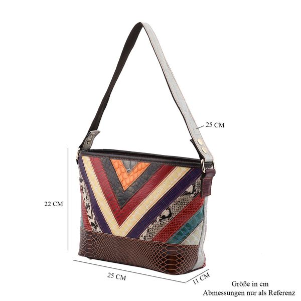 Chaos by Elsie - Umh&auml;nge-Patchworktasche aus echtem Leder mit Tiermuster, 25x11x22 cm, V-Muster image number 7