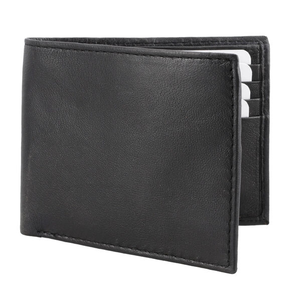 Klassische Bifold Herren-Geldbörse, 100% echtes Leder, RFID geschützt, schwarz image number 4