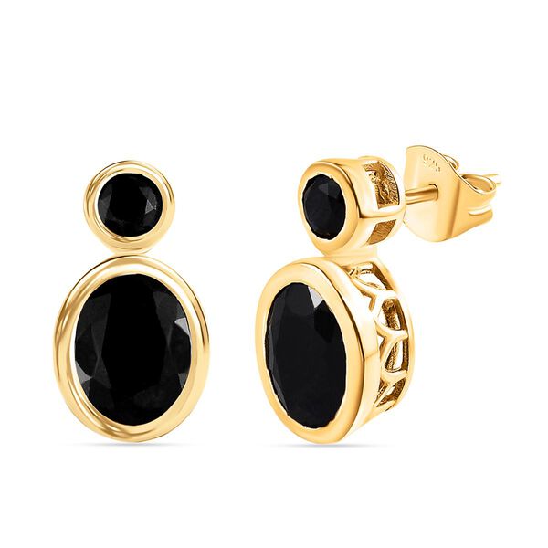 Schwarze Saphir Ohrringe, 925 Silber Gelbgold Vermeil ca. 5.71 ct image number 4