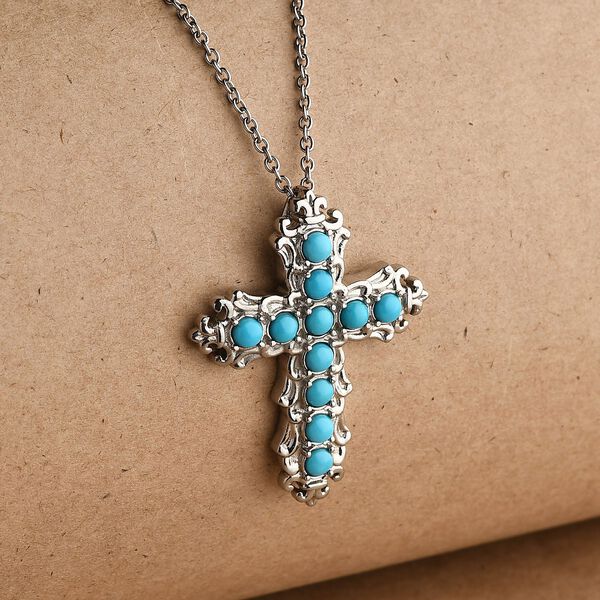 Sleeping Beauty Türkis Kreuz-Anhänger mit Kette, Edelstahl ca. 1,44 ct image number 3