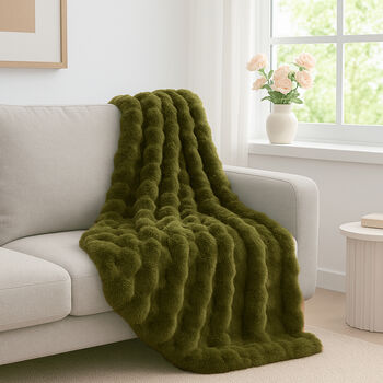 Serenity Night: Superweiche doppellagige Decke, luxuri&ouml;ses Kunstfell mit Mikropl&uuml;schfutter, 150 x 200 cm, Olivfarben