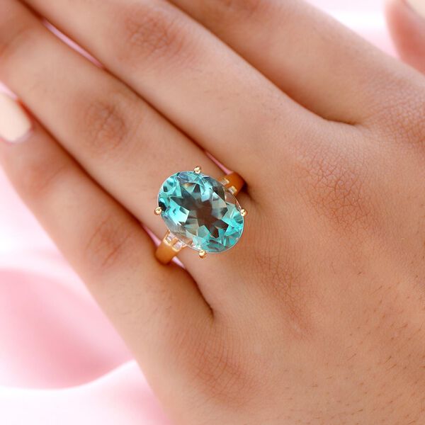 Aqua Terra Costa Quarz Triplett und Diamant-Ring, 925 Silber vergoldet, 10,06 ct. image number 3