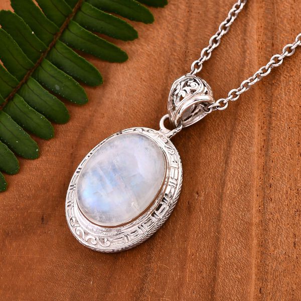 Regenbogen Mondstein Anh&auml;nger 925 Silber ca. 16,56 ct. image number 2