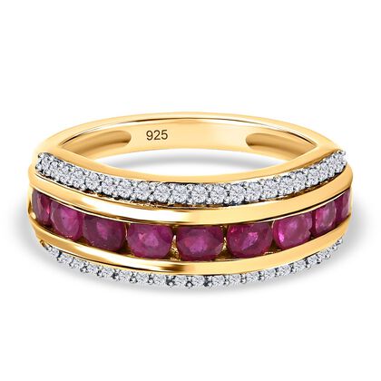 Afrikanischer Rubin (Fissure gef&uuml;llt), Wei&szlig;er Zirkon Ring 925 Silber Gelbgold Vermeil (Gr&ouml;&szlig;e 21.00) ca. 1.91 ct