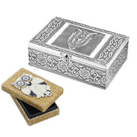 Eule geprägt, Handgefertigte Aluminium oxidierte Box, Größe: 19.8x13.5x7 cm mit Deco Geschenk Box,, Größe: 16x9.5x3.8 cm