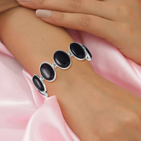 Schwarzes Achat-Armband, 19 cm, silberfarben ca. 116,50 ct image number 2