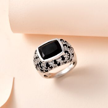 Schwarzer Spinell und Zirkon-Ring - 10,89 ct.