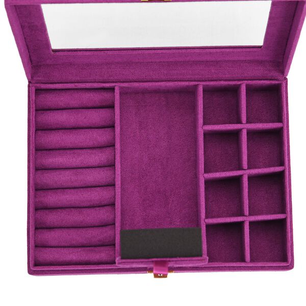 Samt Schmuckbox mit 5 Silberputztüchern, 20x15x5cm, Fuchsia image number 6