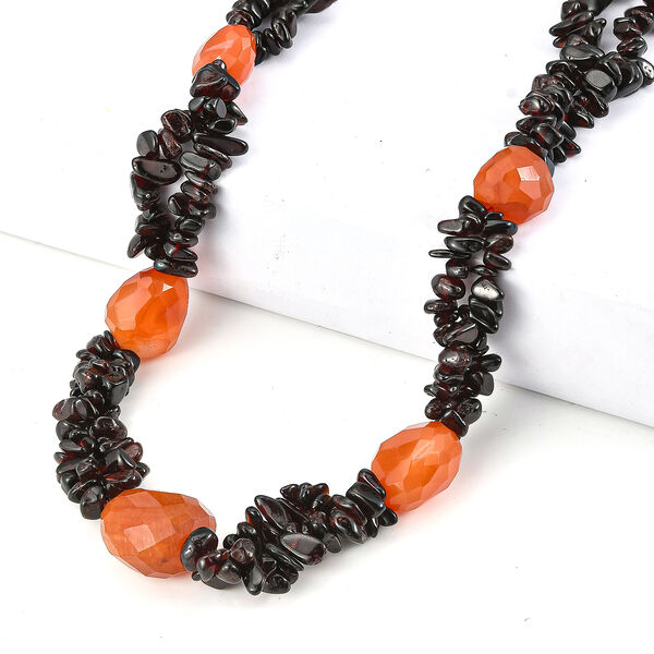 Roter Granat, Karneol Halskette ca. 50 cm Nickelfreies Messing Platiniert ca. 555.00 ct