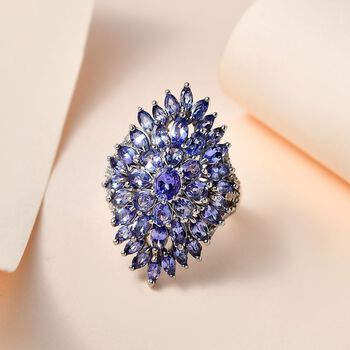 Tansanit und Zirkon Cluster Cocktail Ring - 5,15 ct.