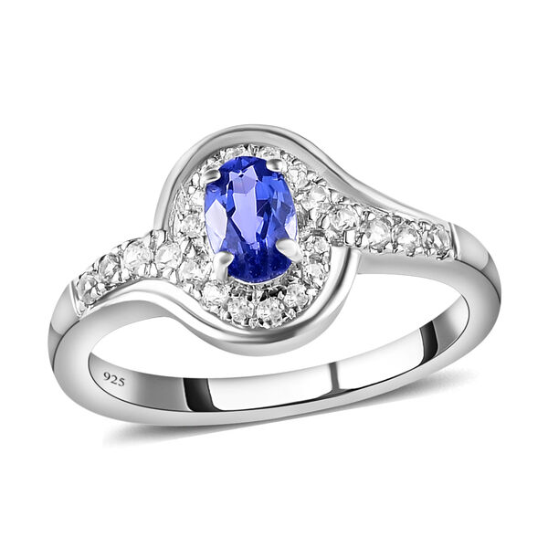 AAA Tansanit und Zirkon-Ring, 925 Silber platiniert, ca. 0.83 ct image number 4