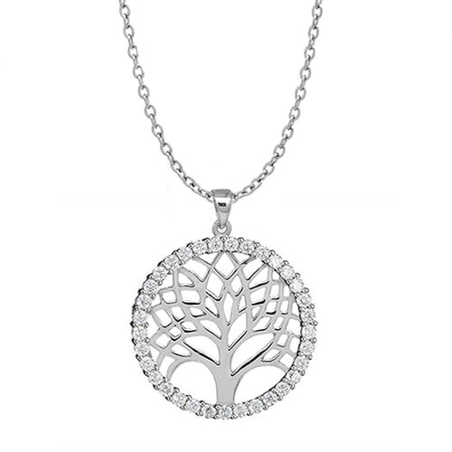 LUSTRO STELLA Zirkonia Baum des Lebens Anhänger mit 45cm Kette in Silber - 0,84 image number 0