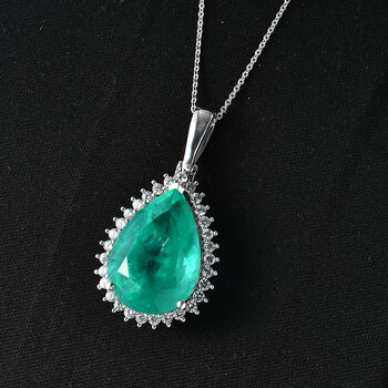 Smaragd-Quarz Triplette, Wei&szlig;er Zirkon Schmuckset ca. 50 cm 925 Silber Rhodiniert ca. 21,65 ct.