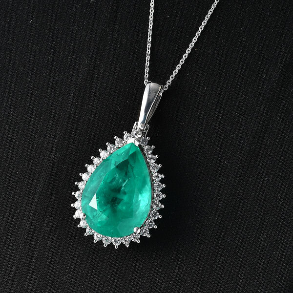 Smaragd-Quarz Triplette, Wei&szlig;er Zirkon Schmuckset ca. 50 cm 925 Silber Rhodiniert ca. 21,65 ct. image number 2