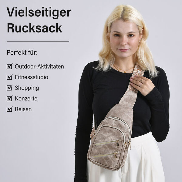 Rucksack aus Nylon mit RFID-Schutz, 19x8x32 cm, Beige image number 2