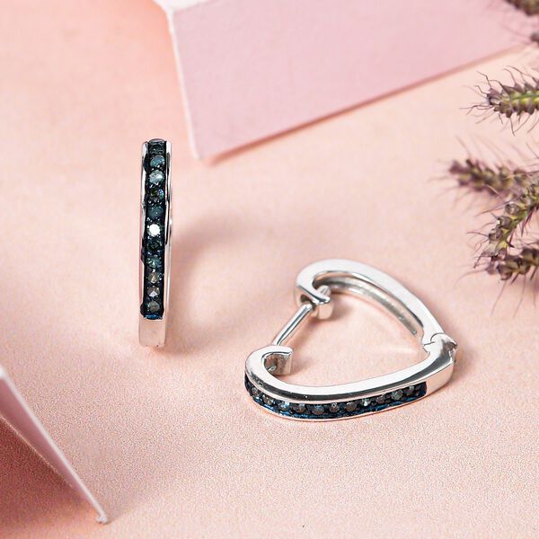 Blaue Diamant Herz-Creolen, 925 Silber platiniert ca. 0.15 ct image number 2