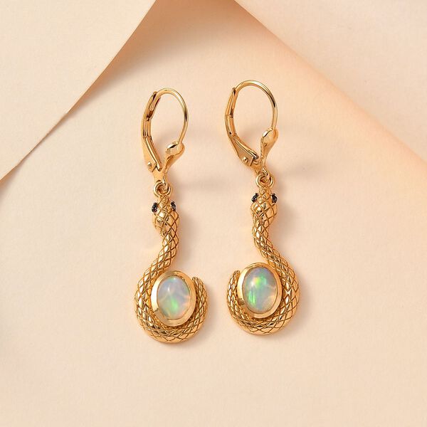 AA Nat&uuml;rlicher, &auml;thiopischer Welo Opal, Schwarzer Spinell Ohrringe 925 Silber 750 Gelbgold Vermeil ca. 0.92 ct image number 2