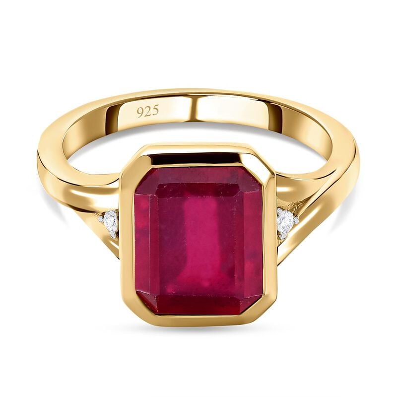 Afrikanischer Rubin (Fissure gefüllt) und weißer Diamant Ring, 925 Silber vergoldet (Größe 17.00) ca. 5.37 ct image number 0