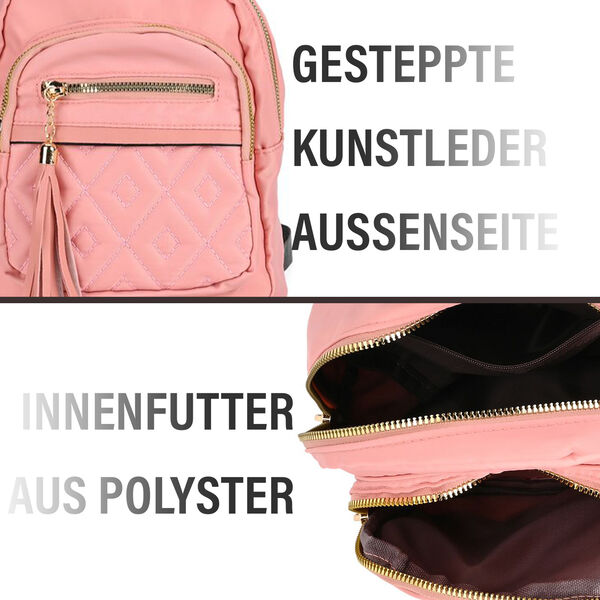 Moderner Kunstleder Rucksack in Steppoptik mit RFID-Schutz, Rosa image number 2