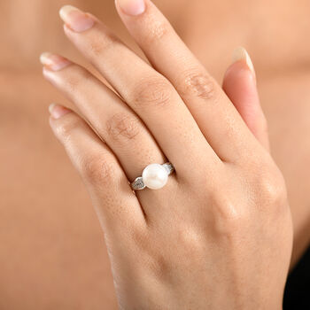 EverTrue S&uuml;&szlig;wasser Perle und Zirkon Ring in Silberton