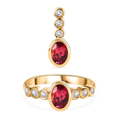 Lab Created Padparadscha-Saphir Schmuckset 925 Silber Gelbgold Vermeil ca. 2,76 ct. image number 0