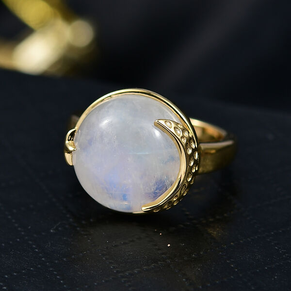 D'Joy AA Meetiyagoda Regenbogen Mondstein Ring 925 Silber 750 Gelbgold Vermeil (Größe 19.00) ca. 11.04 ct image number 1