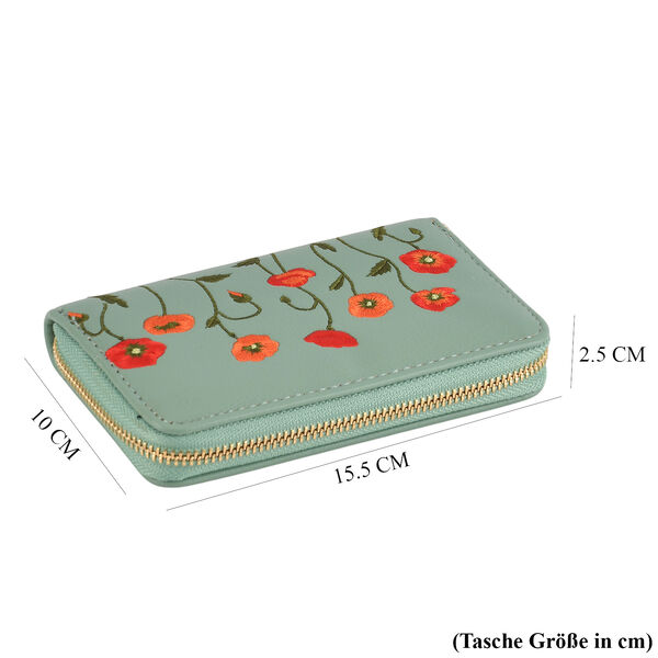 PU-Geldb&ouml;rse mit RFID-Schutz, Blumenmuster, 15,5x2,5x10cm, Gr&uuml;n image number 7