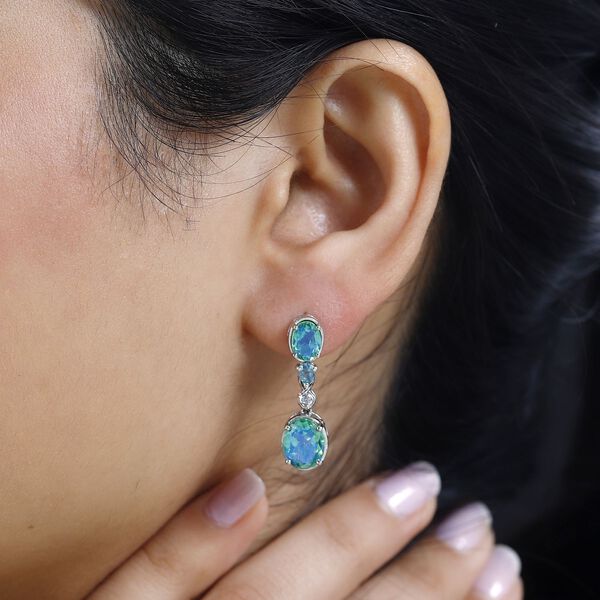 Pfau Triplett Quartz, Paraiba-Apatit und Zirkon Ohrringe - 6 ct. image number 3